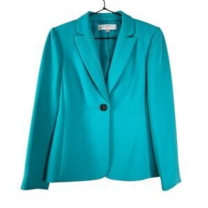 NWT Tahari Arthur S. Levine Turquoise Peak Lapel Blazer One Button Office Sz 6P
